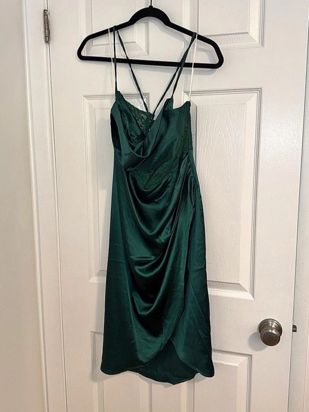 Hello Molly Green Cowl Neck Lace-Up Midi Dress